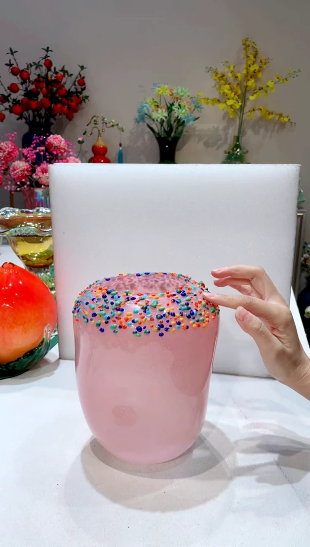 【闪购商品】琉璃手工艺品粉色糖果花瓶   微瑕