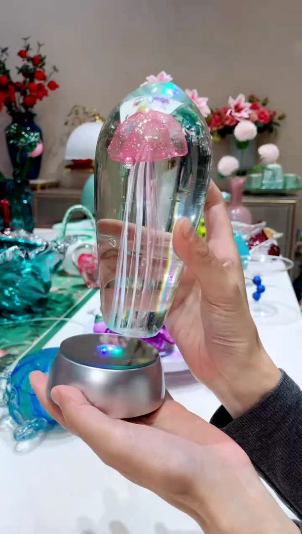 【闪购商品】琉璃手工艺品粉色水母+底座