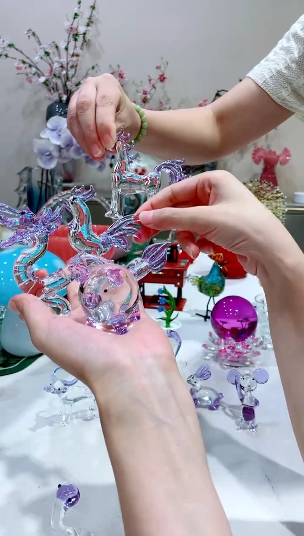 【闪购商品】琉璃手工艺品紫色  龙+猪+鸡+马
