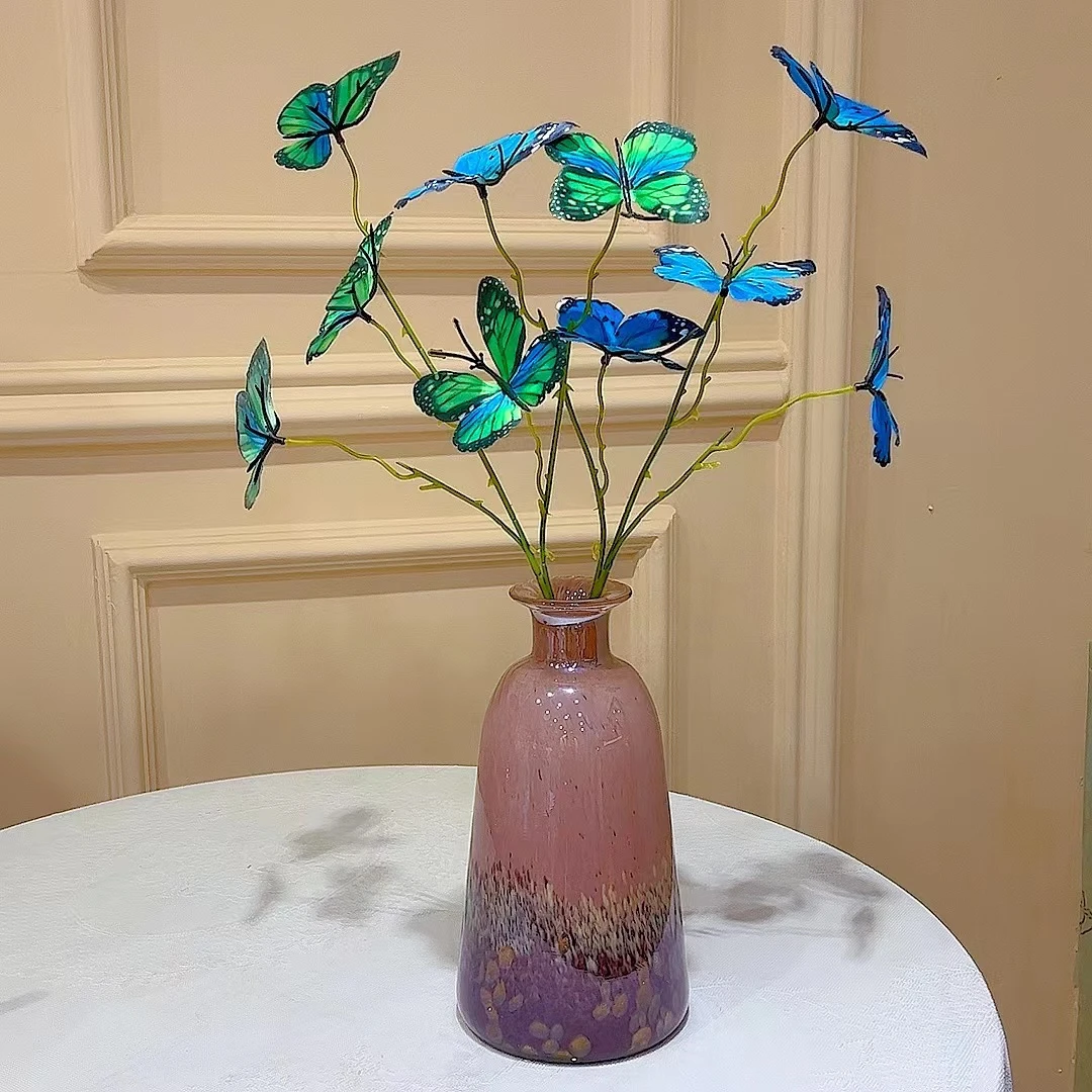 外贸出口粉紫色渐变琉璃花瓶手工艺品插花摆件洒金装饰