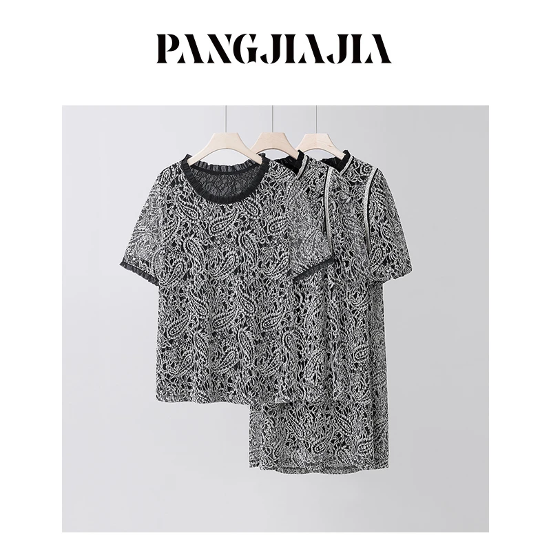 【胖佳佳】繁花 短袖蕾丝衫H624E04838/H624Y05975/H624Q06322