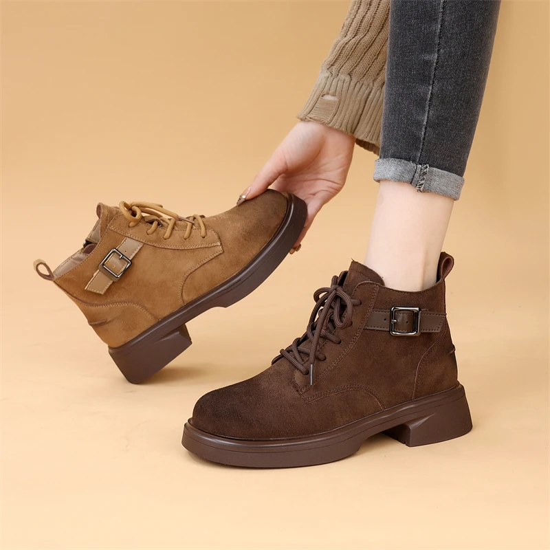 复古马丁靴女2024冬季新款显瘦百搭绒面英伦风单靴低帮小圆头短靴