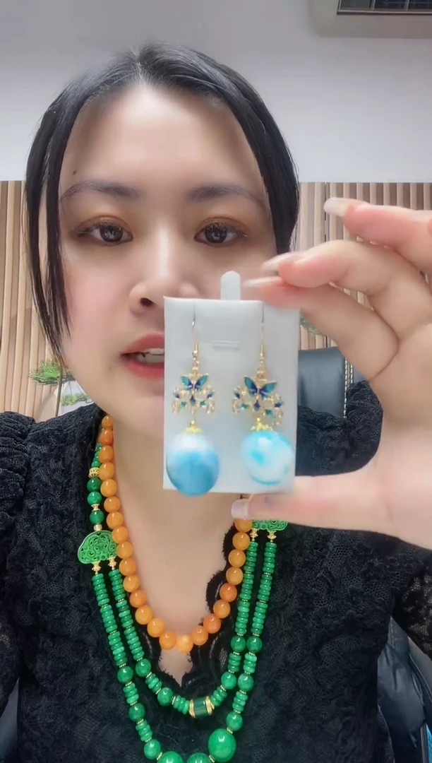 【闪购商品】针钠钙石（海纹石）耳饰合金209