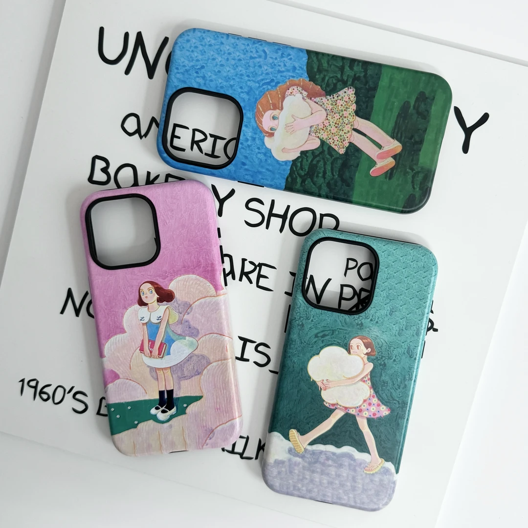 iPhone12-15菲林二合一创意防摔女款可爱ins包磨砂彩绘小众手机壳