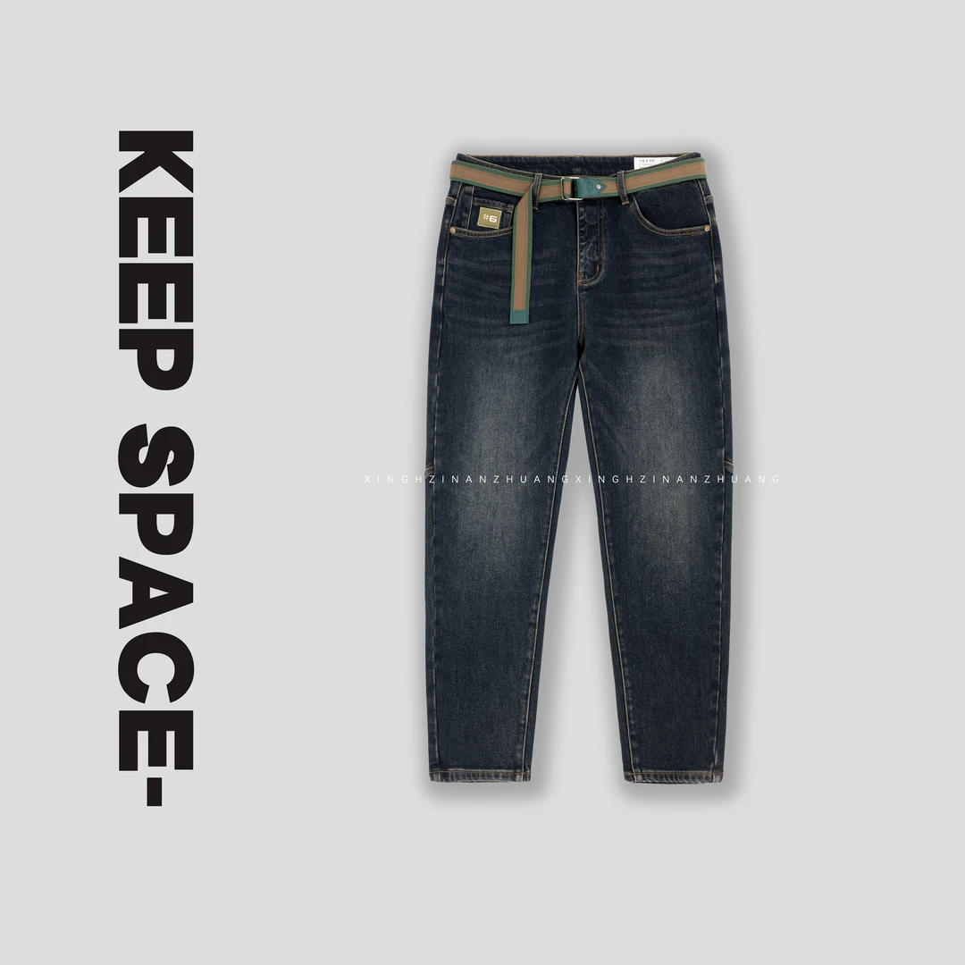 冬季新款加厚一体暖肤绒四面弹男士大码软牛仔【送腰带】24321#3036