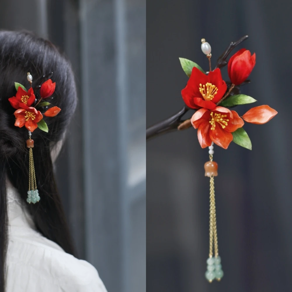 隐木【石榴花】非遗桑蚕丝绒花石榴花古韵