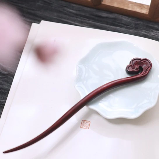 非金属木质发饰 【闲云】犀角紫檀木簪创意饰品