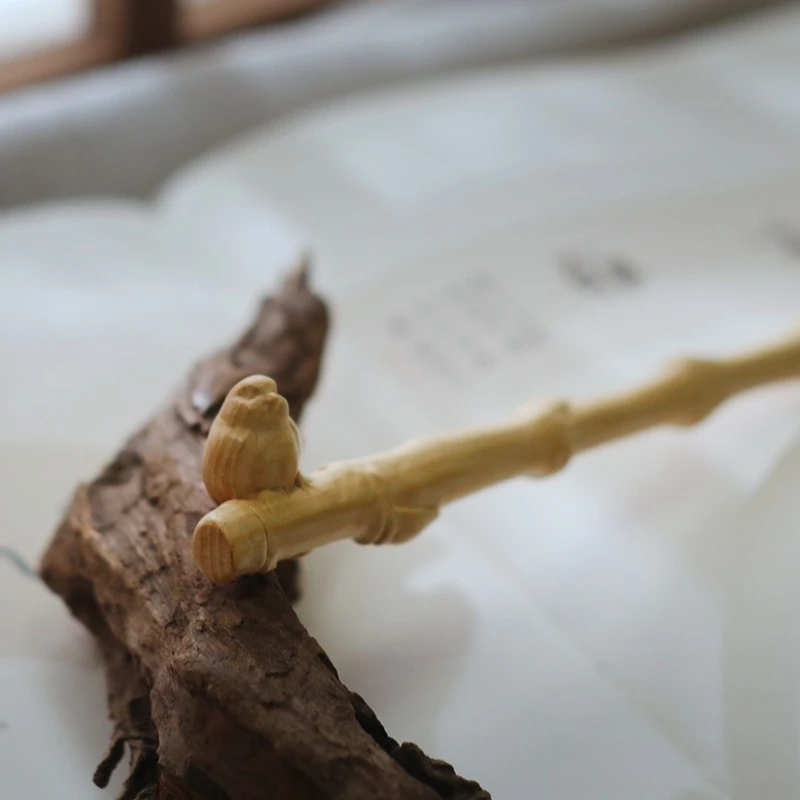 隐木 非金属木质发饰 黄杨木小鸟竹枝木簪新中式发簪饰品