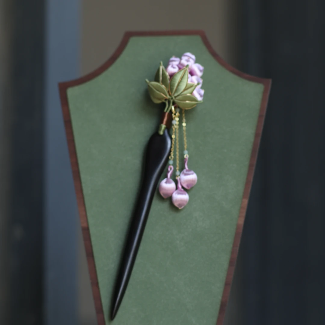 【葡萄涨绿，半空烟雨】手工制作缠花葡萄簪步摇家居饰品摆件日常