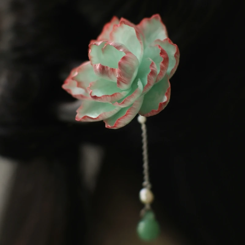 隐木非遗桑蚕丝绒花多肉家居饰品摆件中式