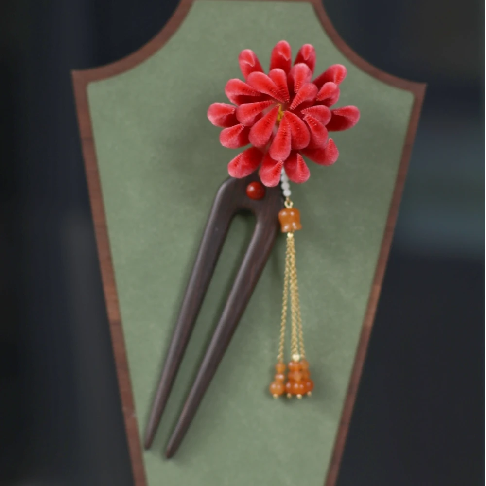 隐木【东篱】非遗桑蚕丝绒花胖绒菊花中国传统色家居饰品东方美学