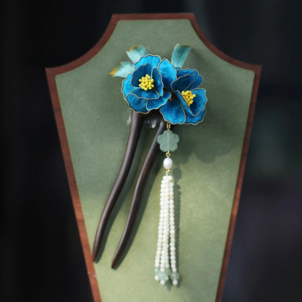 非遗桑蚕丝绒花【花想容】家居饰品中式摆件点翠色