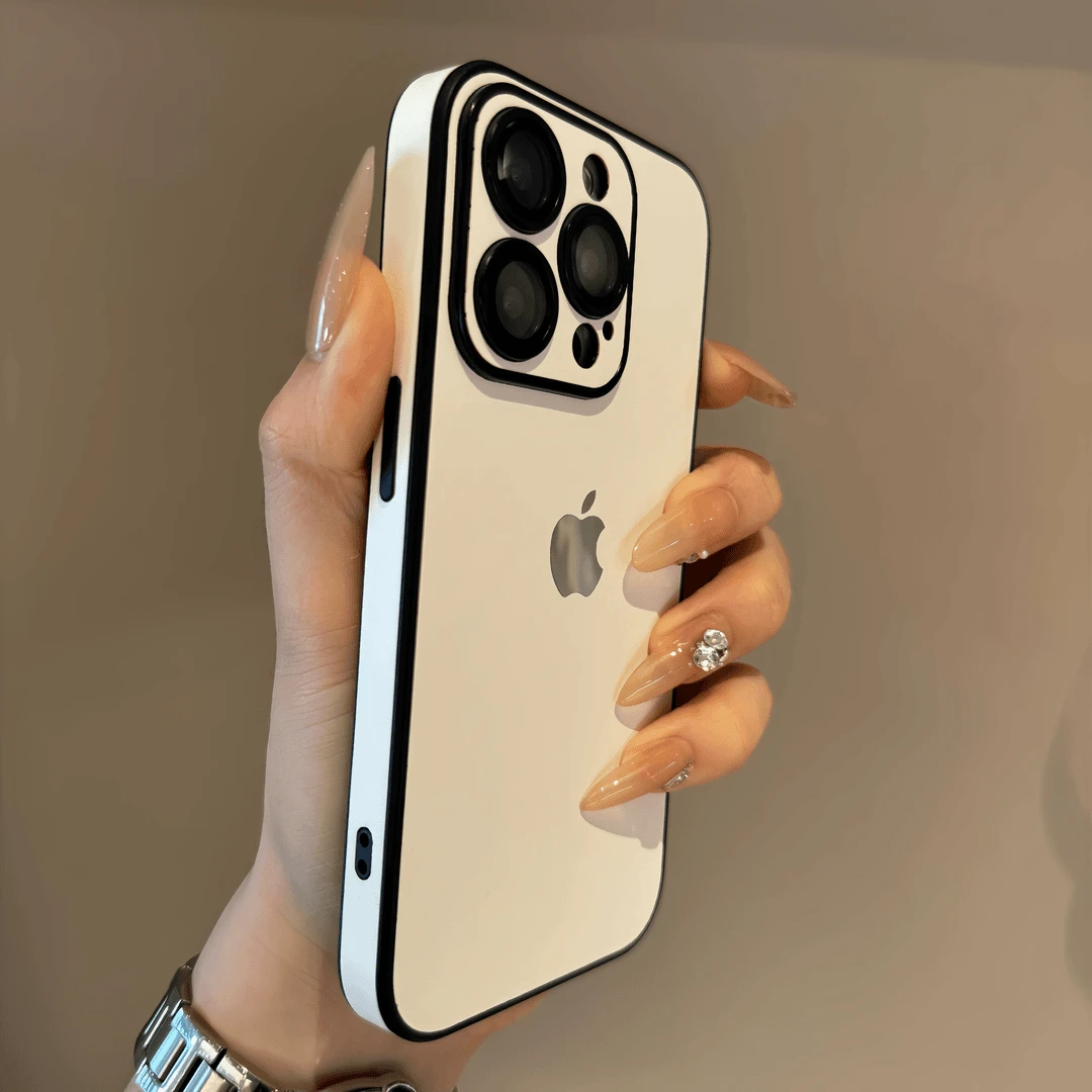 简约白色皮质带镜头膜适用iPhone16Promax苹果15手机壳14硬13/12