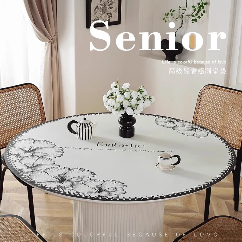 小香风圆桌垫防水防油免洗防刮pvc家用圆形餐桌布茶几台布保护垫