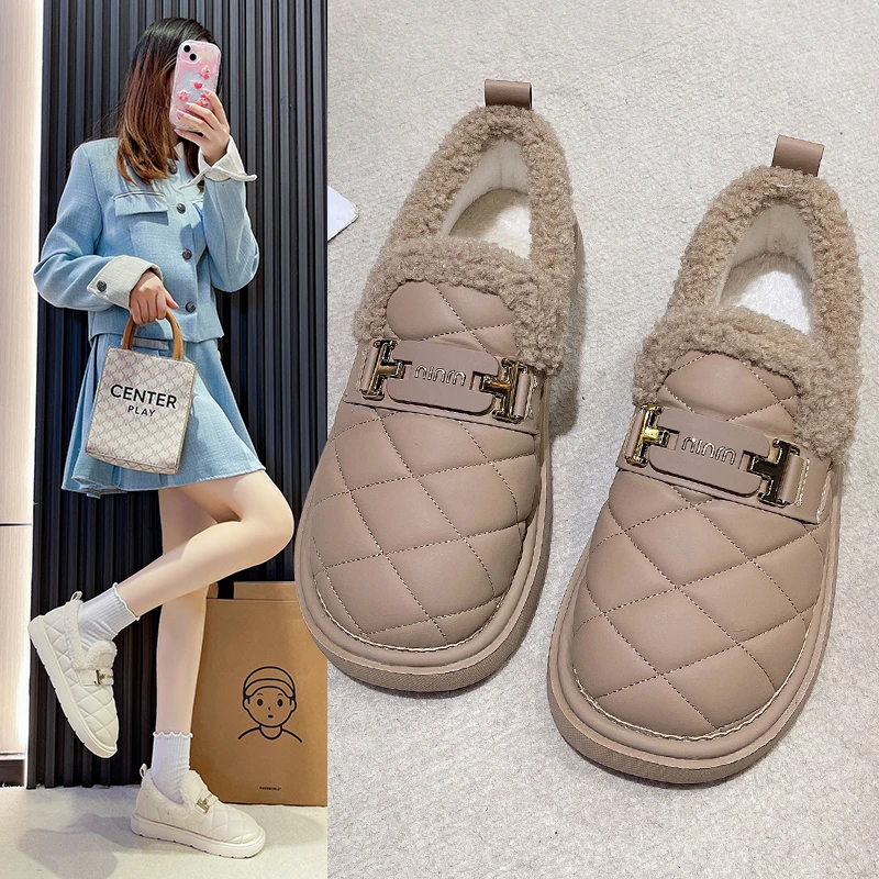 加绒保暖网红乐福鞋冬季休闲百搭时尚软底外穿女鞋防滑加厚平底鞋