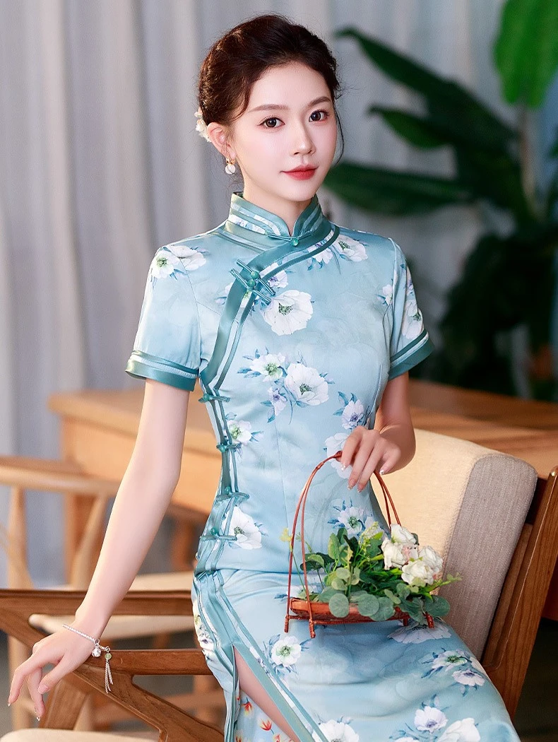 23202长款夏季 清新 国风气质 优雅 新中式 旗袍 长约125cm