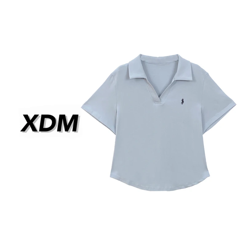 【XDM】 新一  2024年夏装大码女装新款刺绣别致Polo衫短袖上衣2551