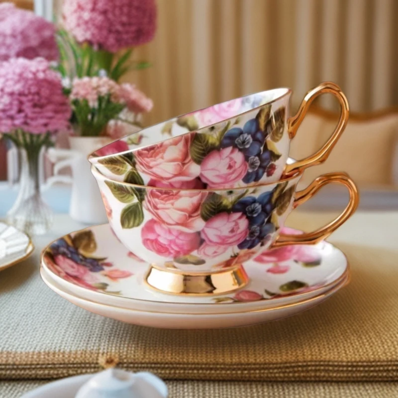 复古精致陶瓷套装下午茶杯子欧式骨瓷奢华家用粉色高档下午茶杯