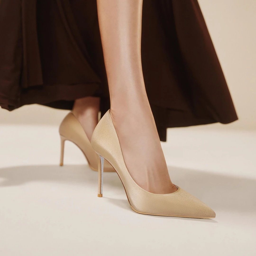 【云纱】MISSSILVER法式金色单鞋女尖头细跟高跟鞋气质宴会女鞋