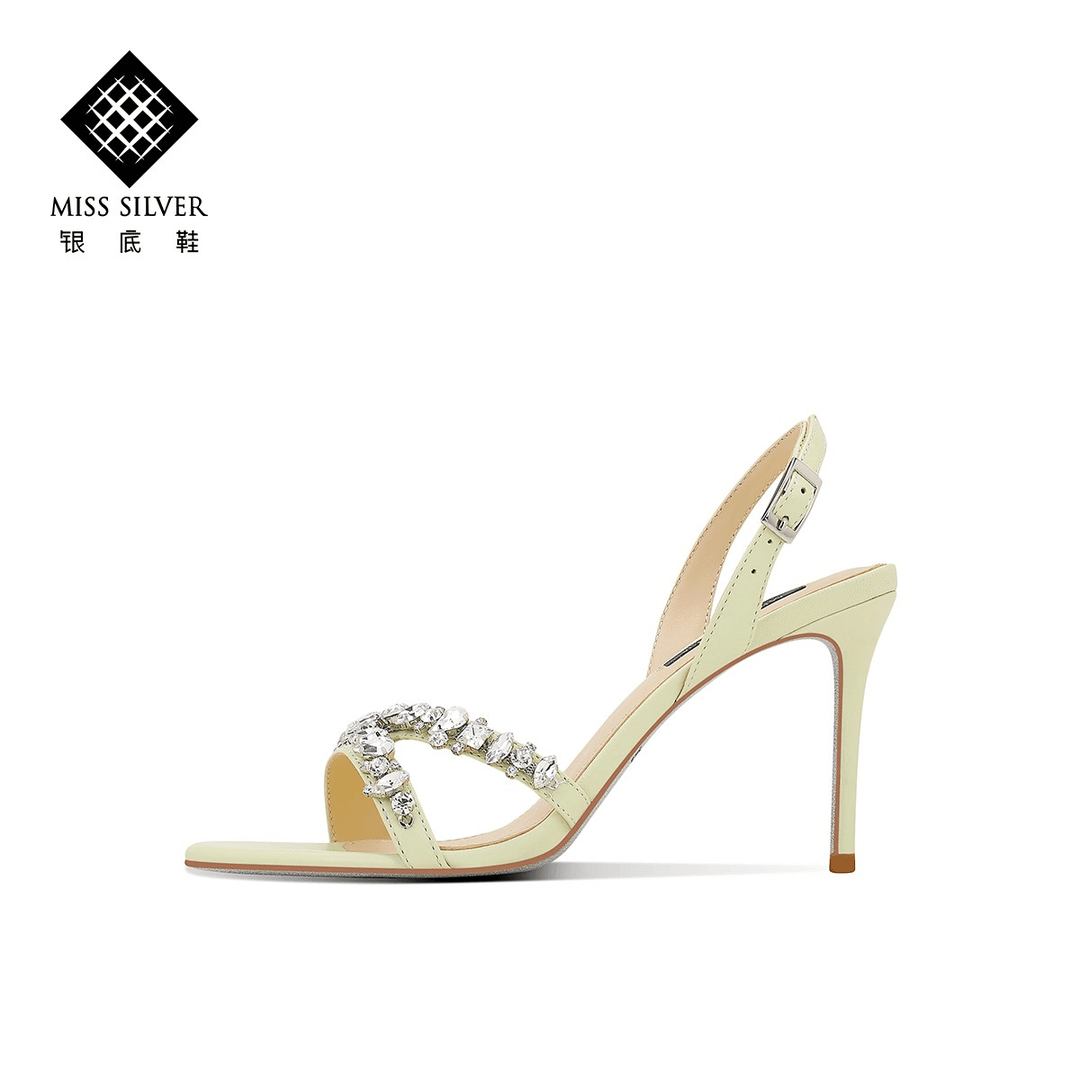 MISSSILVER时尚凉鞋女款2022新款爆款细跟夏季女鞋百搭水晶高跟鞋