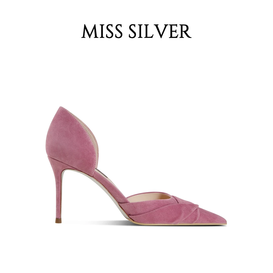 MISSSILVER细跟包头凉鞋女2024年夏季新款法式绒面尖头气质高跟鞋