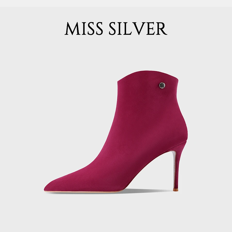 MISSSILVER细跟性感女短靴2024年新款时尚百搭5-7cm小高跟短靴