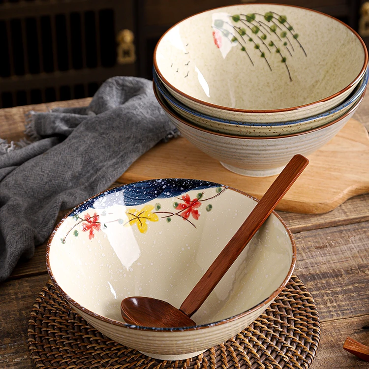 餐具日式斗笠碗釉下彩商用大汤碗沙拉碗陶瓷碗个人碗家用面碗家用