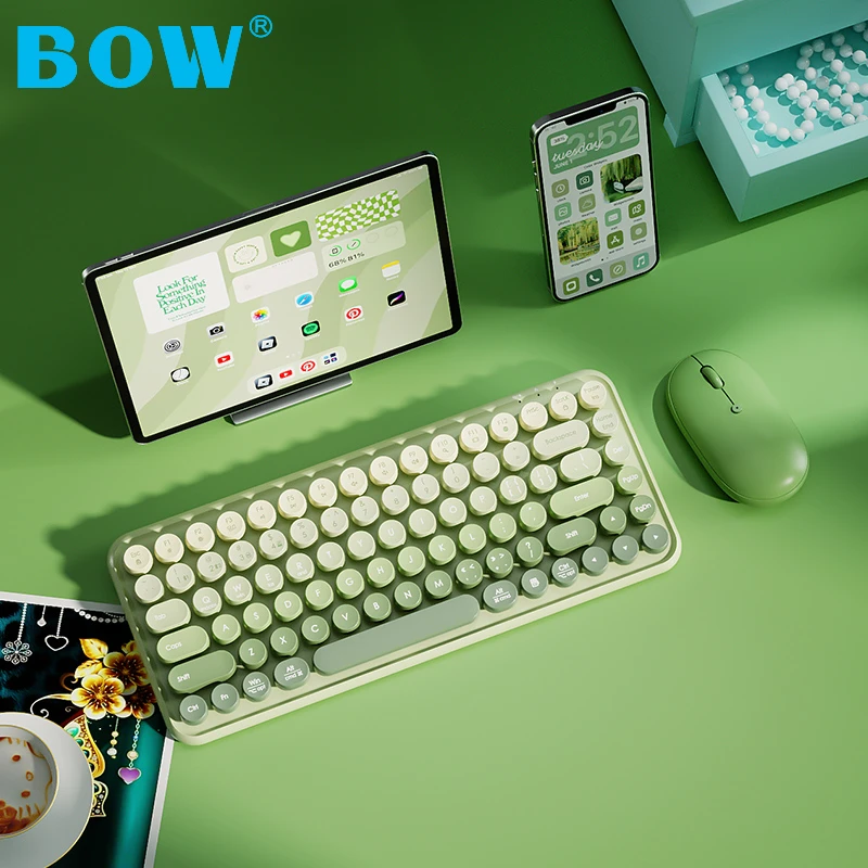 BOW蓝牙键盘女生办公静音马卡龙迷你pad蓝牙机便携键鼠充电迷你