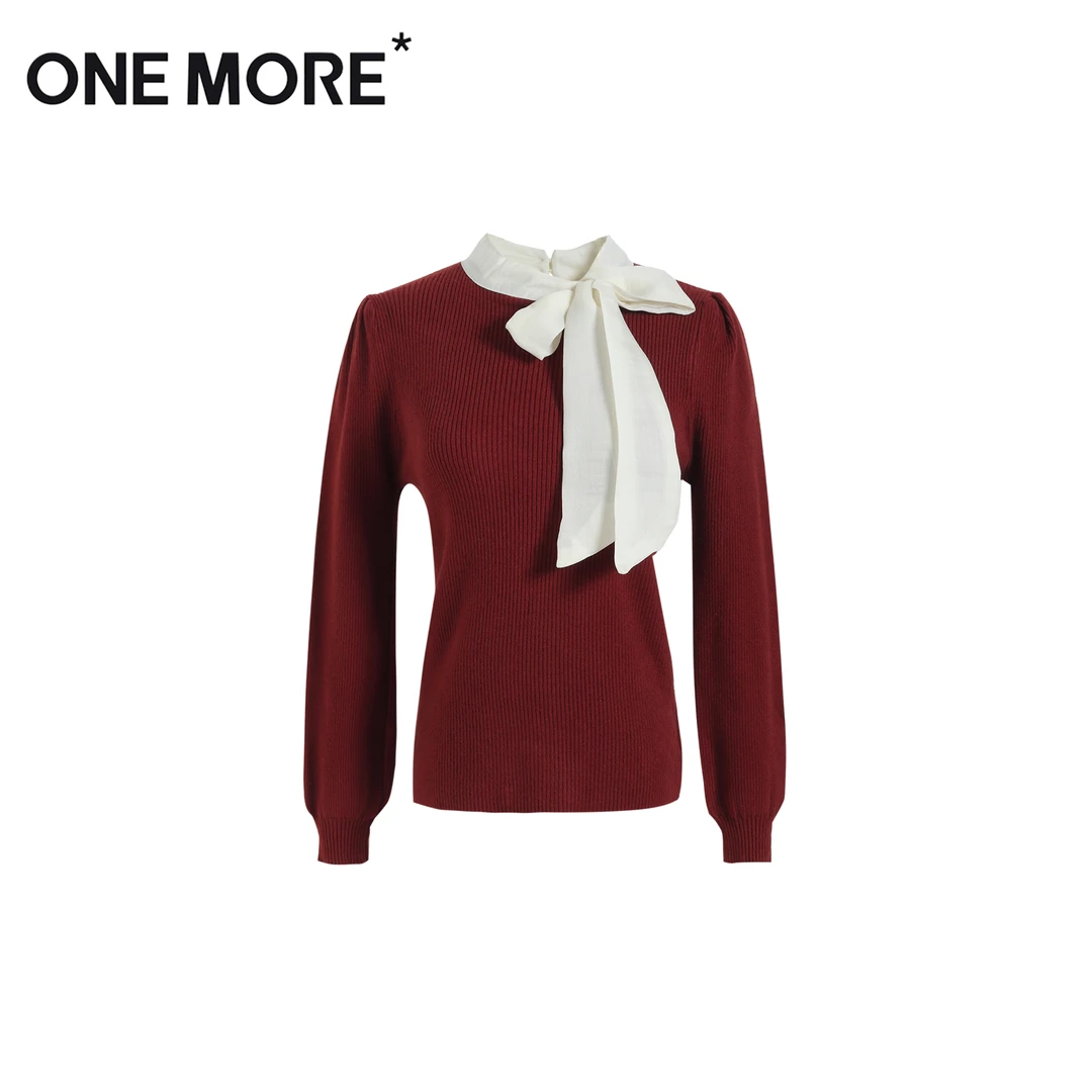 ONE MORE*春款温柔风系带蝴蝶结泡泡袖针织打底A1LA4171K85