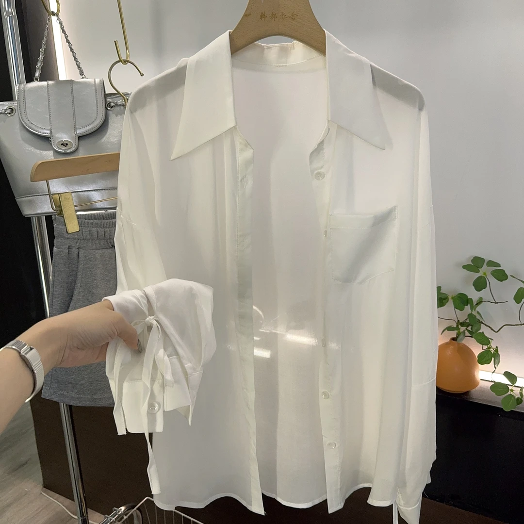 【晓溪服饰】2024夏季新款纯色简约显瘦百搭防晒衬衫2210