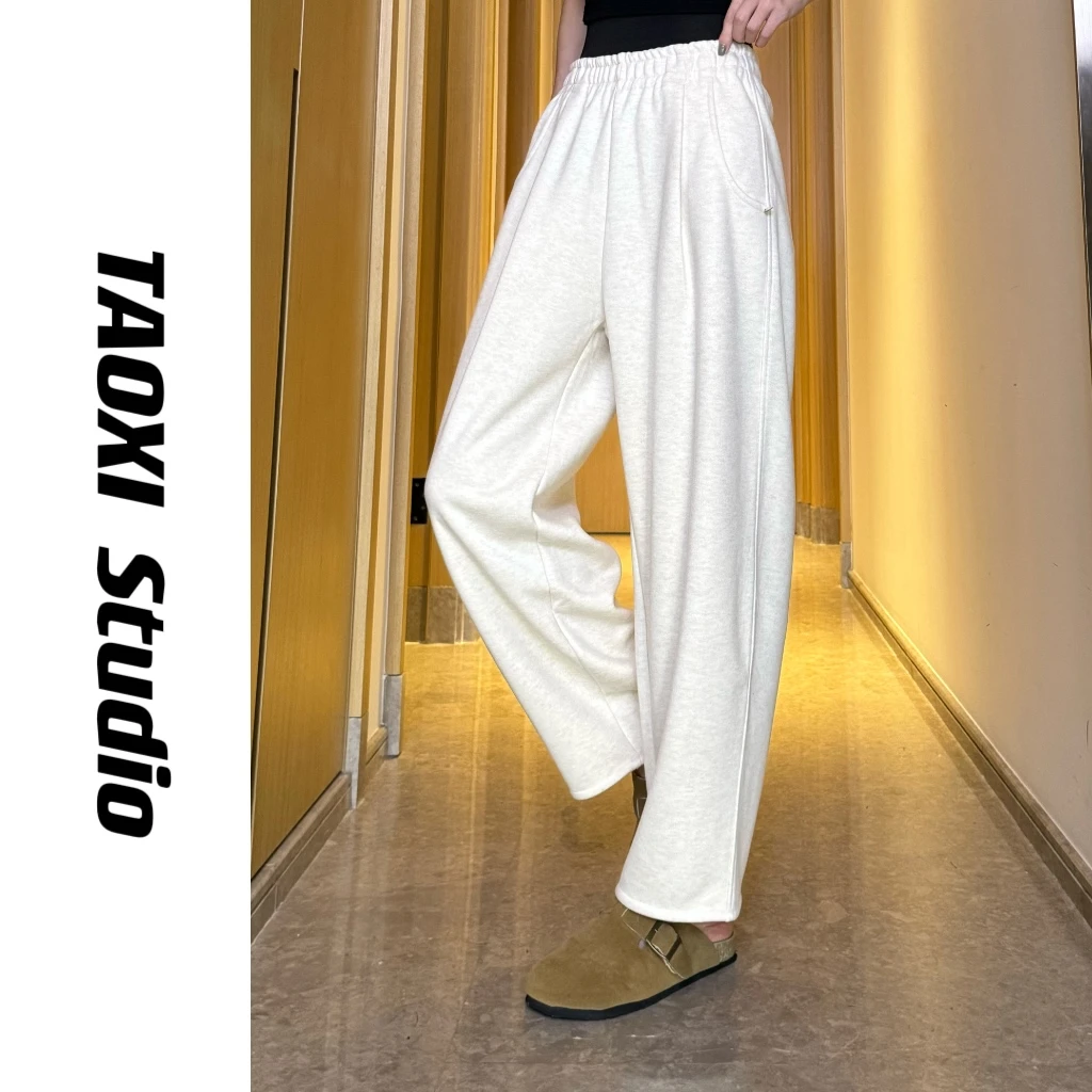 [TAOXI]2024新款宽松高腰垂感加绒松紧腰哈伦休闲裤