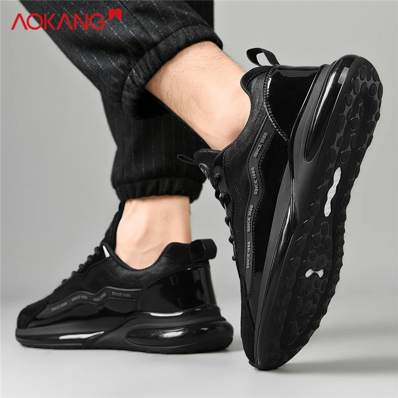 Aokang/奥康2024爆款新款男鞋运动潮鞋防滑黑色跑步休闲鞋百搭