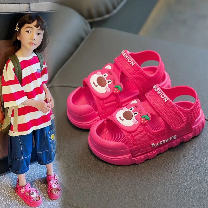 女童2024新款卡通小熊熊男童宝宝包头凉鞋透气沙滩鞋中大童运动鞋