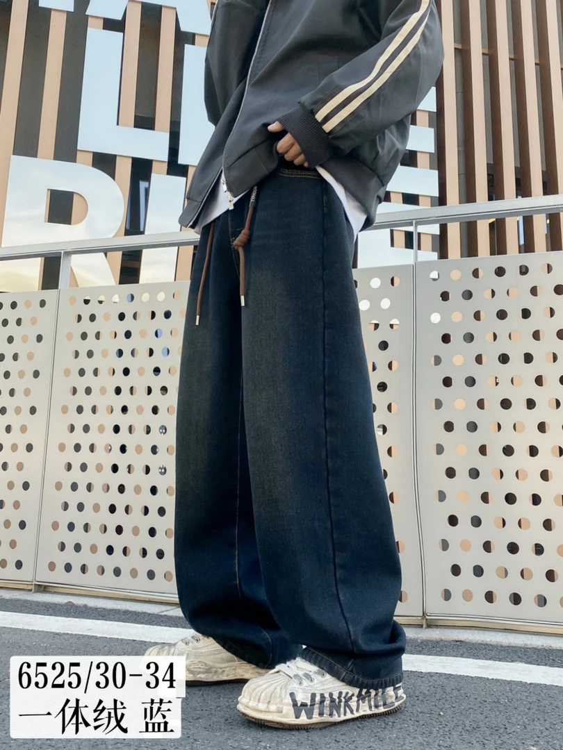 【笔墨推荐6552款】青少年冬季加绒潮版时尚直筒牛仔裤30-34