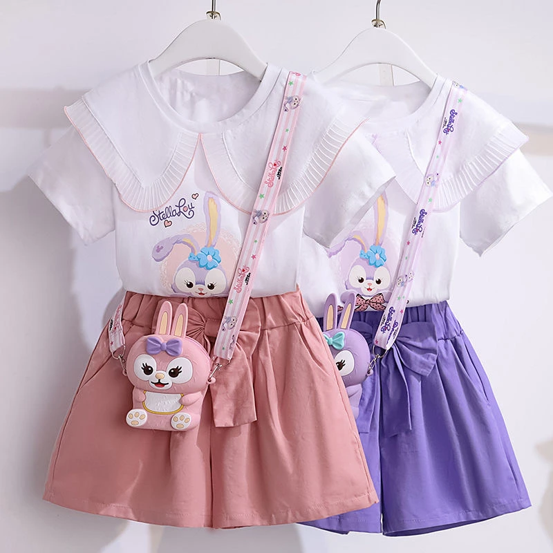 女童夏季短裤套装2024新款卡通印花上衣夏装中大儿童星黛露两件套