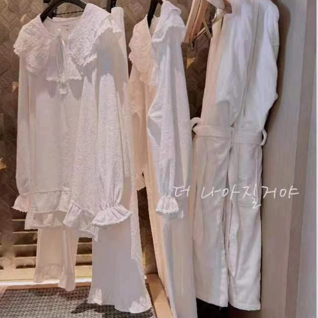 深圳南油原创小众宫廷纯色花边甜美公主风长裤长袖家居服/连衣裙