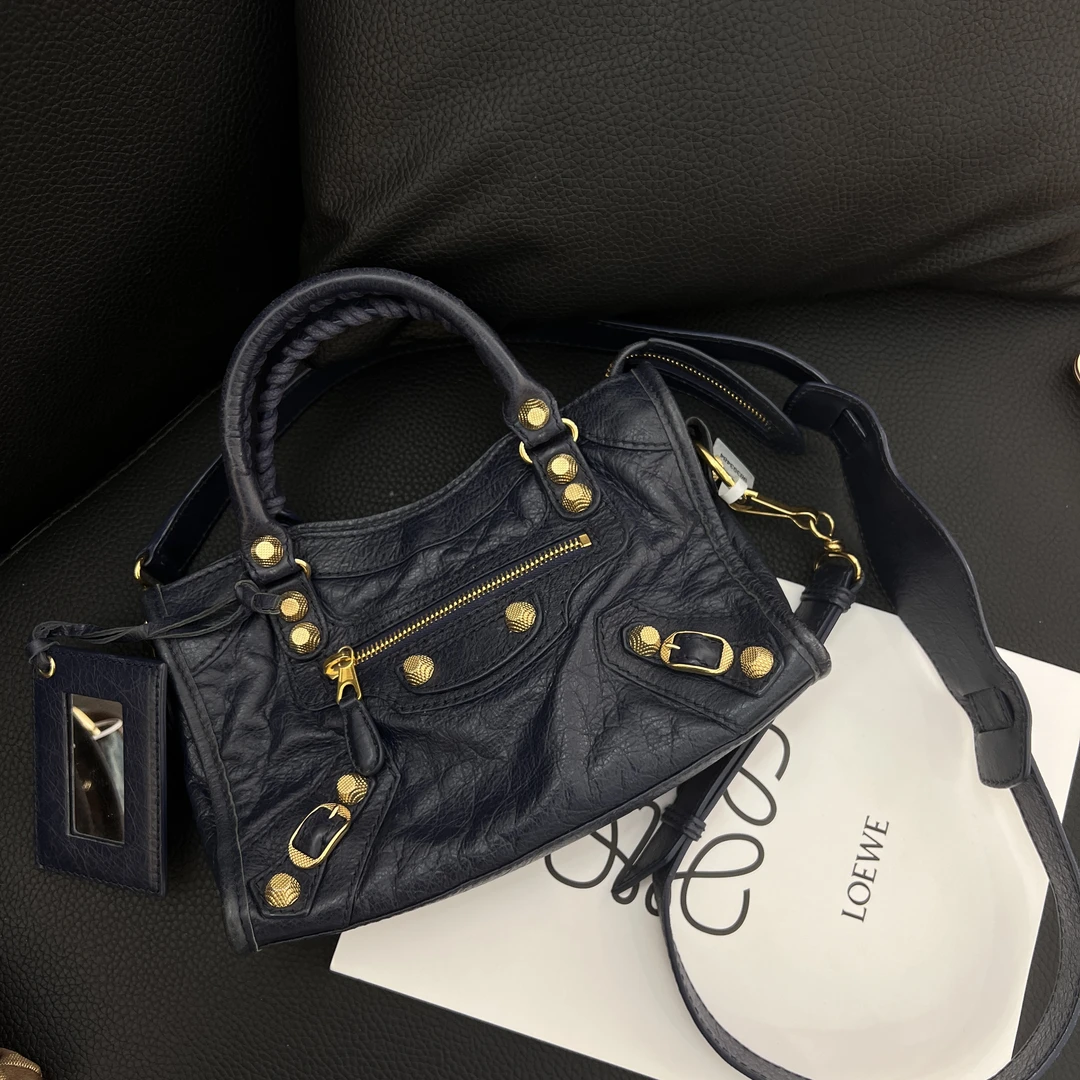 95新 Balenciaga/巴黎世家 蓝金机车包minicity