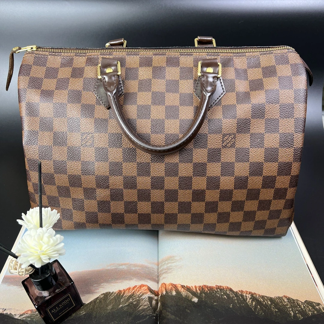 90新 LV 棋盘格speedy35波斯顿经典奢侈手提时尚百搭棋盘格包包