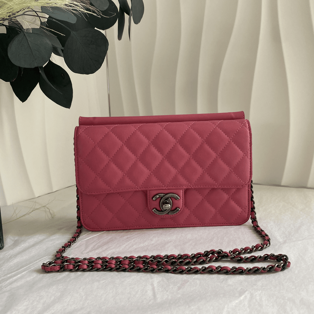 95新 Chanel/香奈儿 WL粉色CF链条包21cm