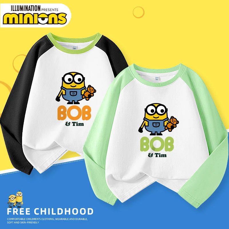 小黄人童装男童长袖t恤春秋新款儿童时尚打底衫男大童纯棉薄上衣