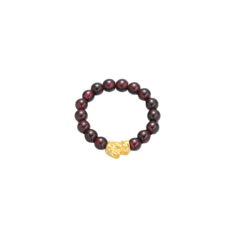 HQL1084【石榴石金色貔貅戒指】银女百搭时尚潮流简约