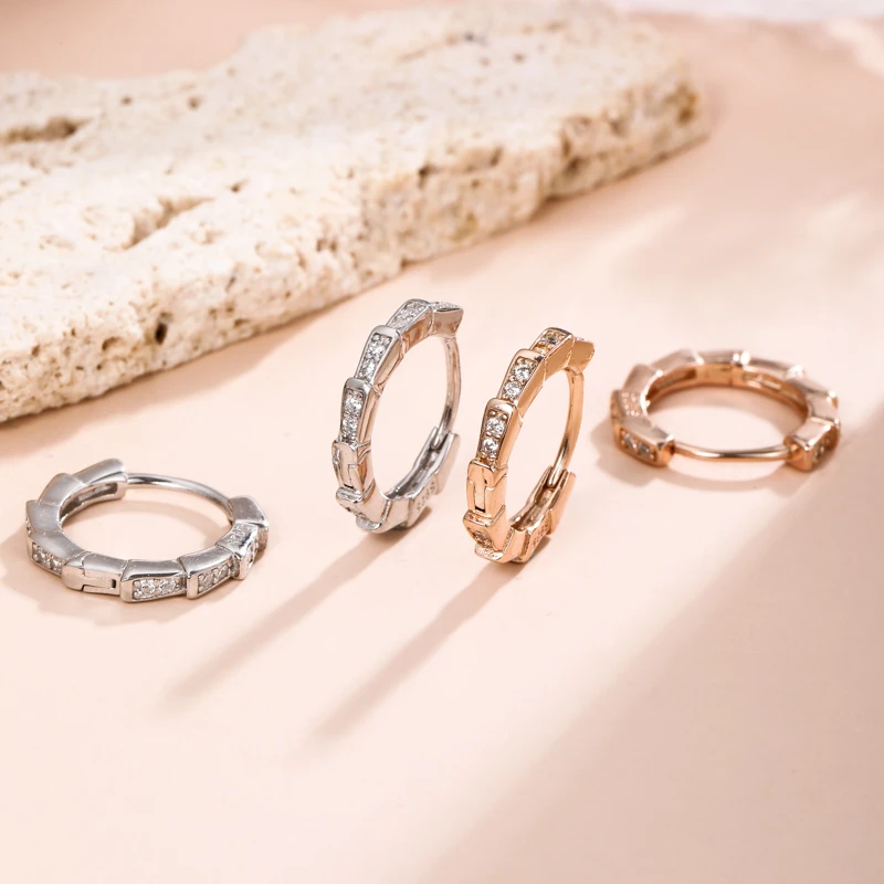 925银合成锆石耳饰 HED613【几何耳圈】耳钉银女潮复古潮流细