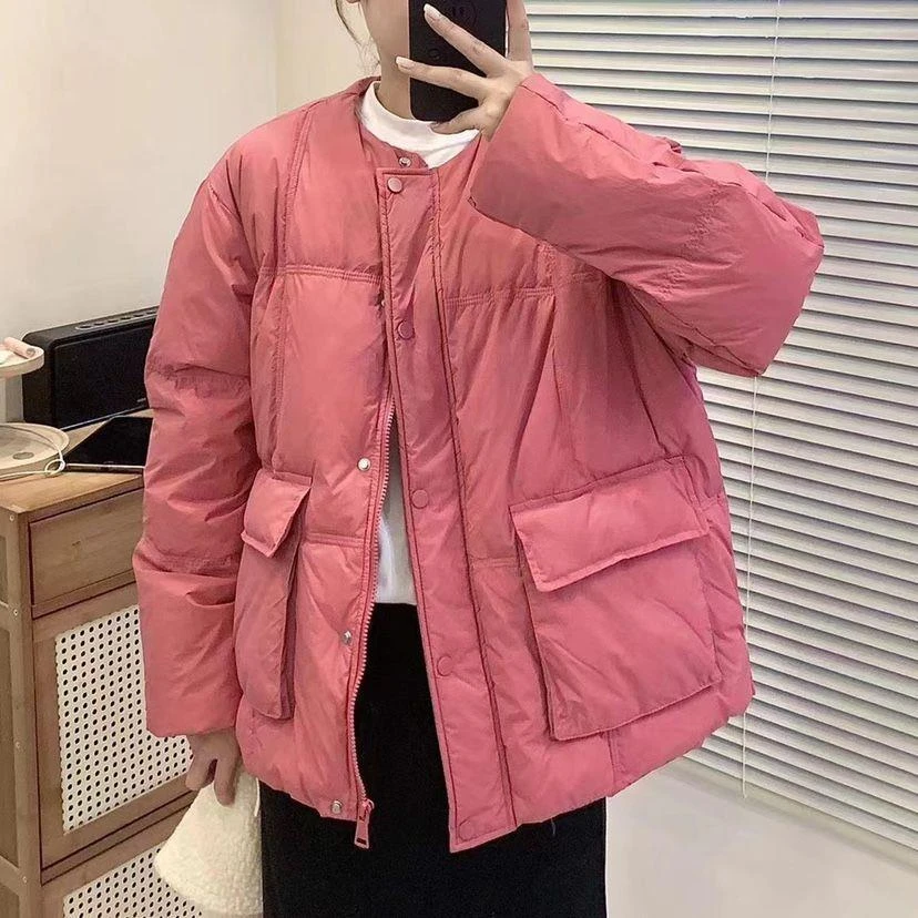 厂家直销支持一件代发圆领短款羽绒服女秋冬季外套加厚保暖白鸭绒