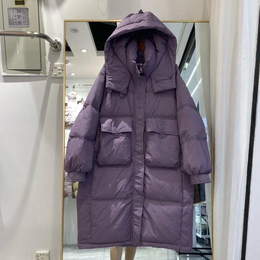 【平湖羽绒服】韩系收腰显瘦连帽羽绒服女2023冬季新款中长