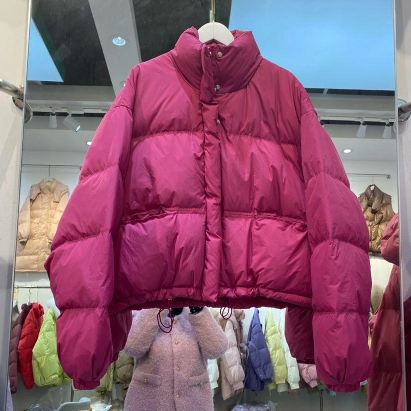 火龙果色短款立领羽绒服女冬装新品百搭宽松显瘦保暖白鸭绒