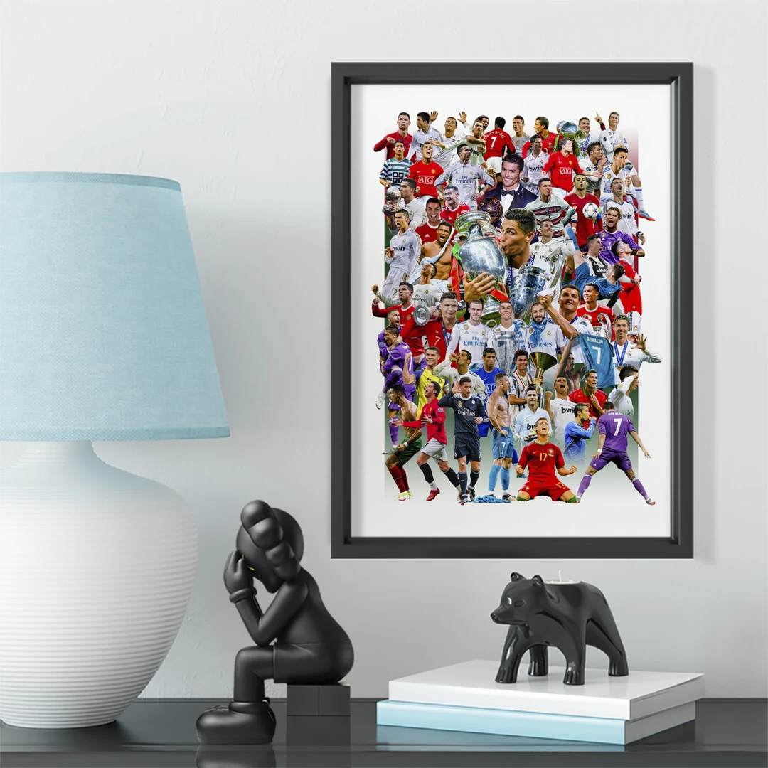 葡萄牙C罗职业生涯拼接实木装饰相框照片墙桌摆挂框摆件酒吧壁画