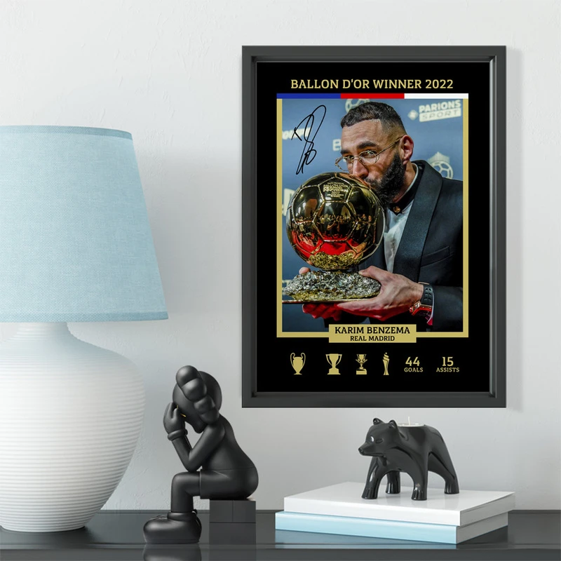 皇马本泽马金球奖瞬间实木装饰相框照片墙桌摆挂框摆件酒吧壁画