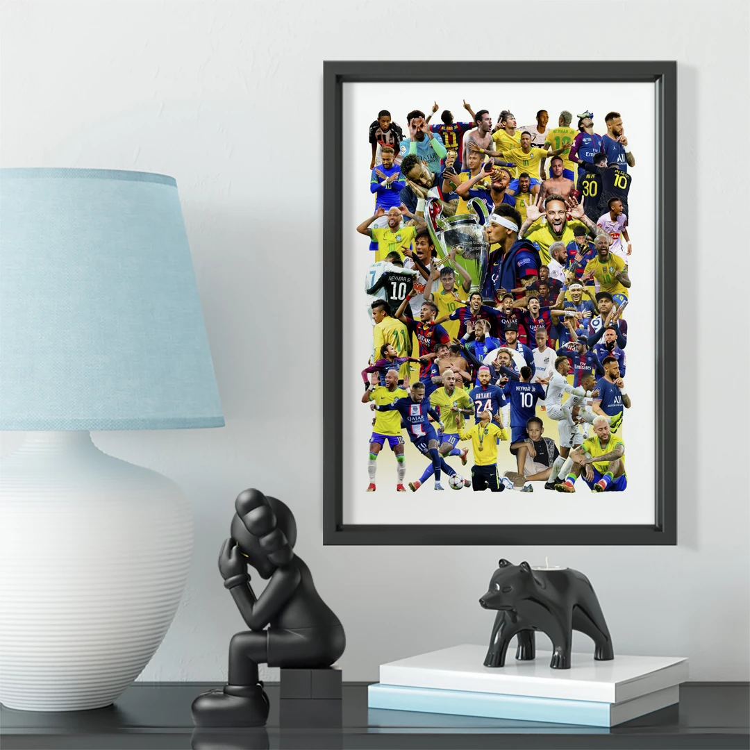 巴西内马尔生涯拼接实木装饰相框照片墙桌摆挂框摆件酒吧壁画巴黎