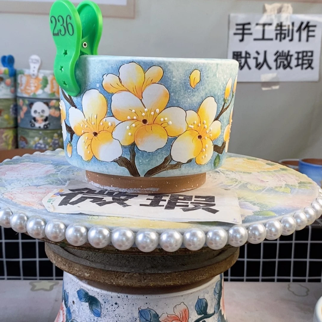 紫砂花盆红陶手绘花盆