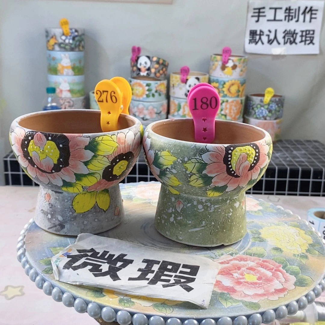 紫砂花盆红陶手绘花盆